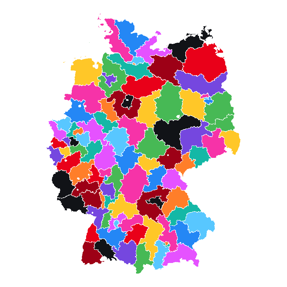 Weiße Deutschlandkarte vor der Einfärbung