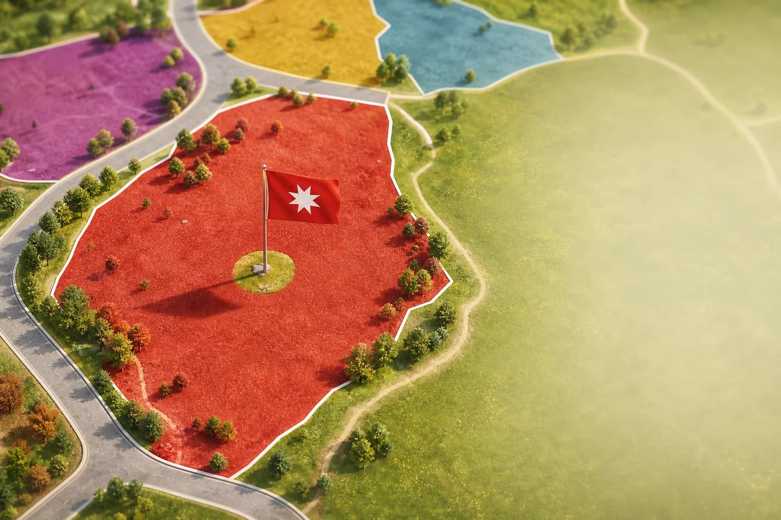 Beflaggtes rotes Gebiet mit Flagge in der Mitte