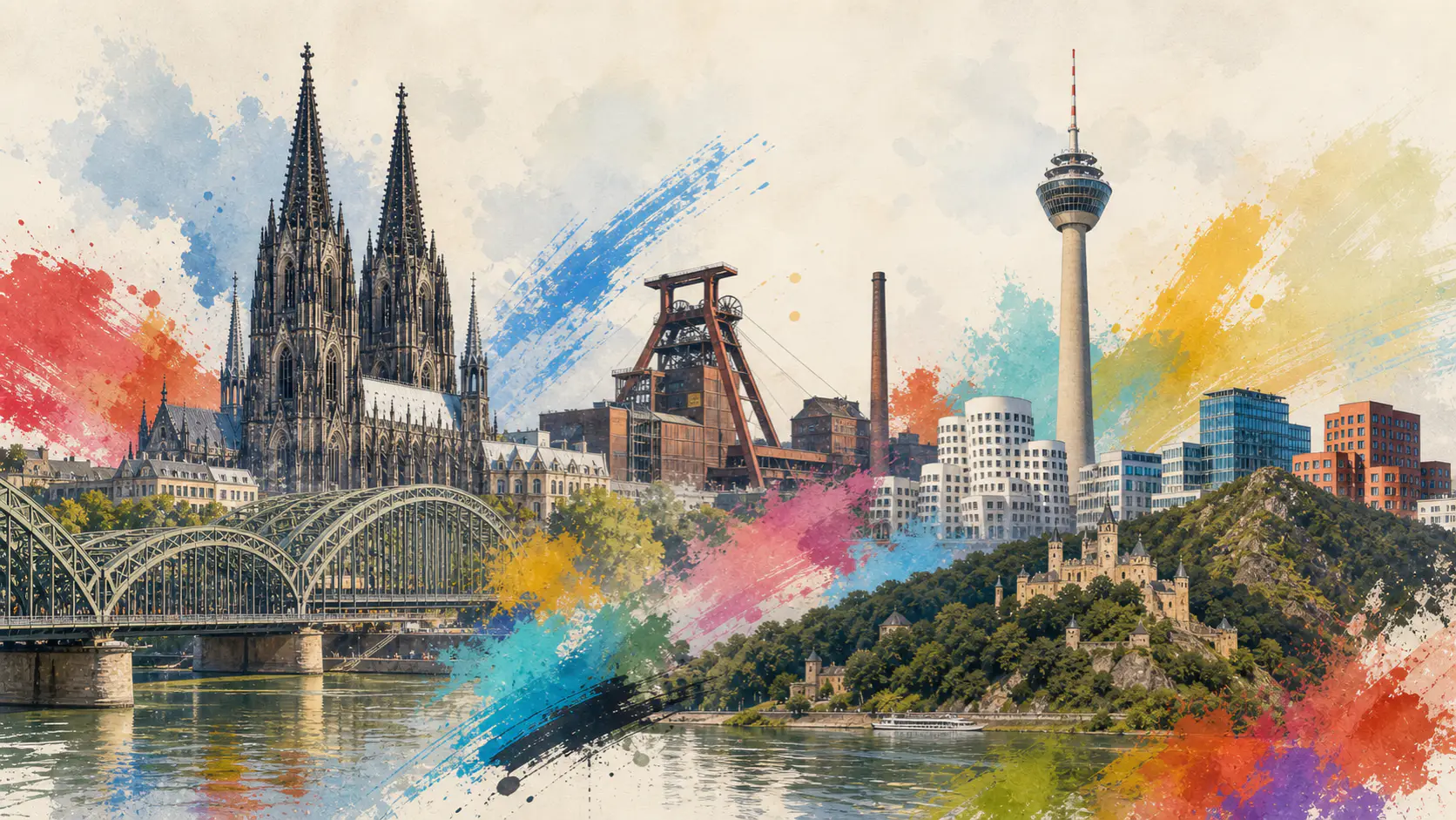 Illustration bekannter Orte in Nordrhein-Westfalen