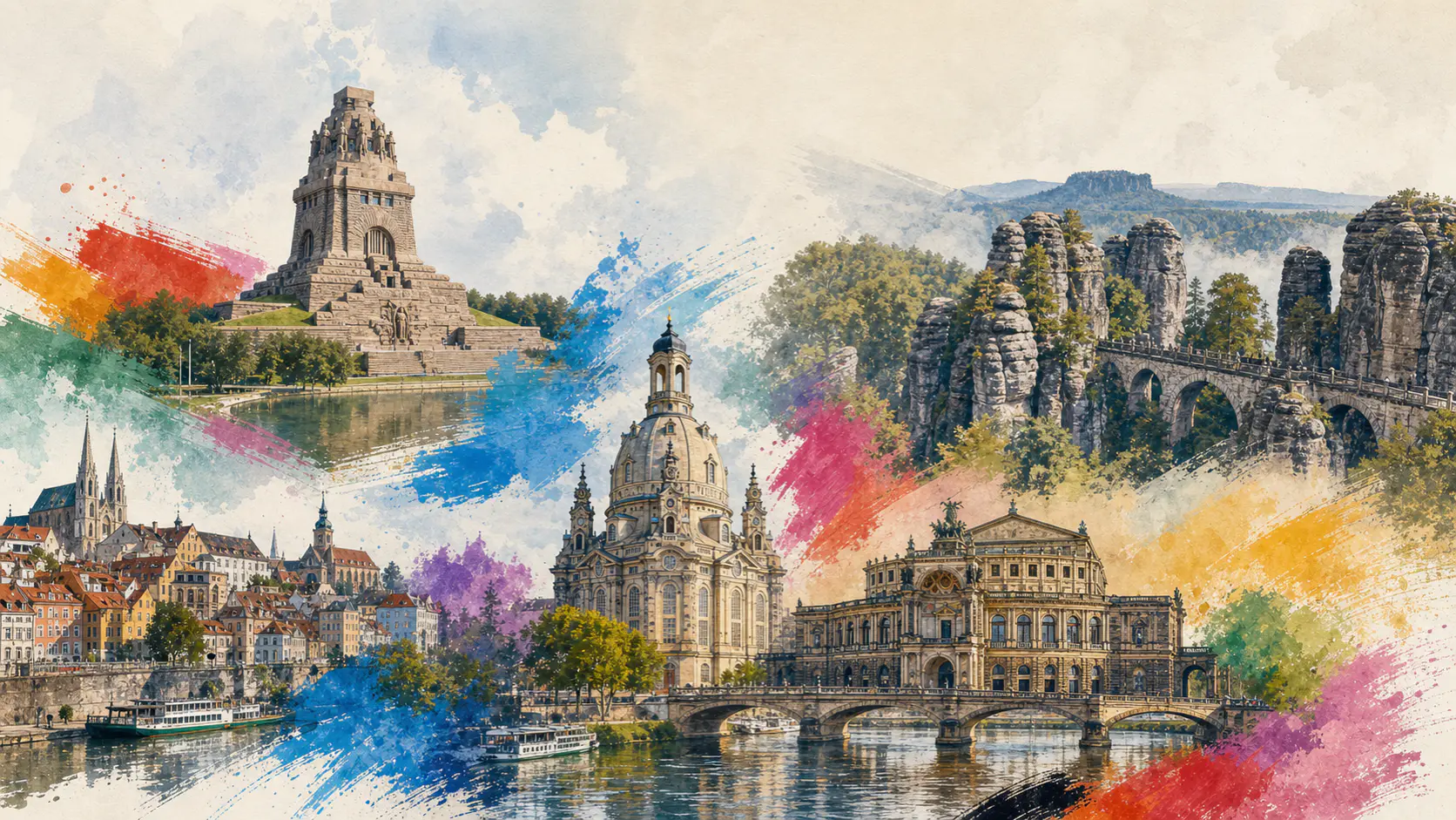 Illustration bekannter Orte in Sachsen
